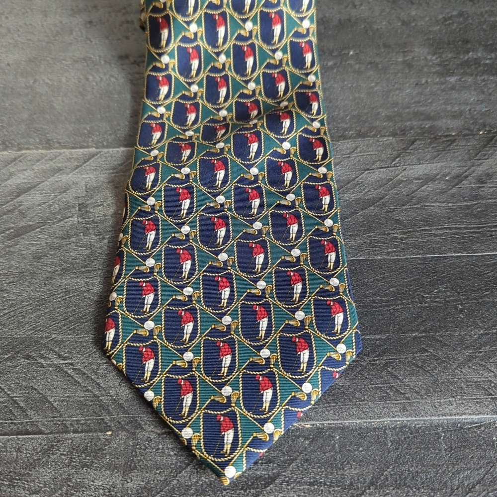 Tommy Hilfiger Golf Theme Neck Tie Imported Silk Blue Green